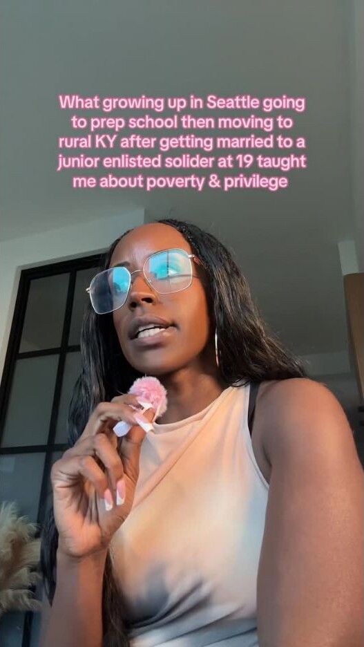 Bre speaking on camera about poverty and privilege